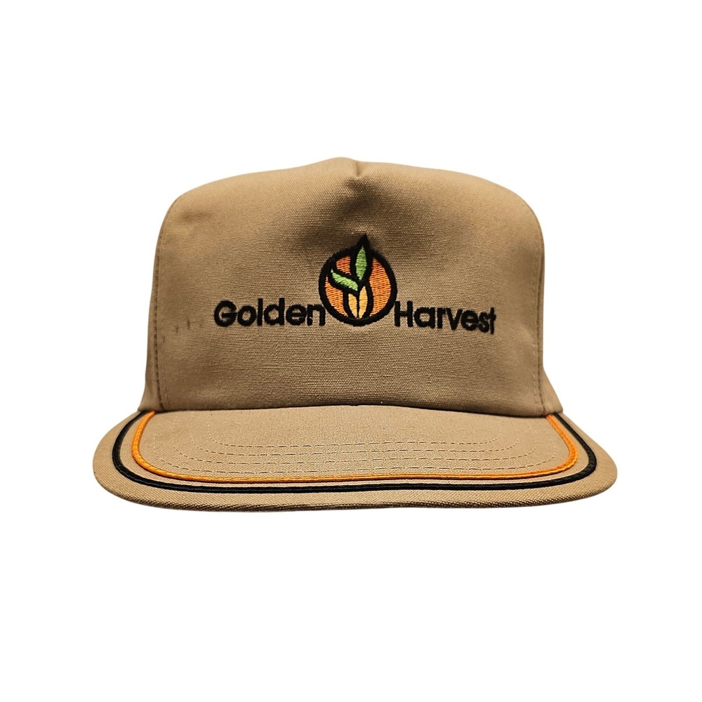 Vintage Golden Harvest Seed Corn Trucker Hat Tan Made in USA Kap King Snapback